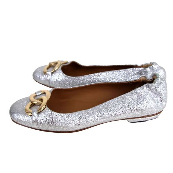 Gianna Meliani METALLIC SILVER GENUINE LEATHER FLAT BALLET SLIP ON SHOES Sz 38 - Picture 3 of 10